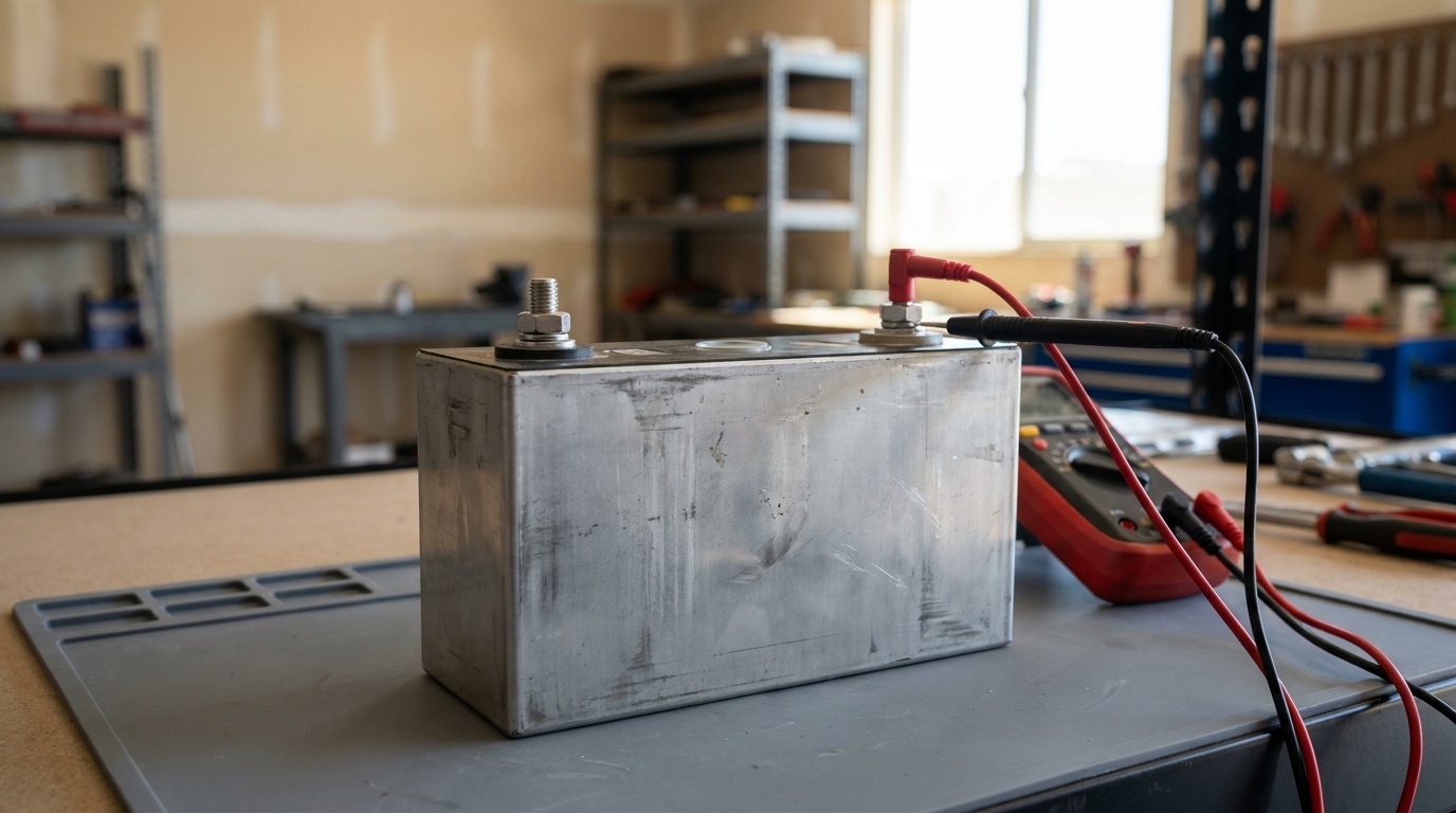 A CALB CA180 LFP battery cells on a workshop bench
