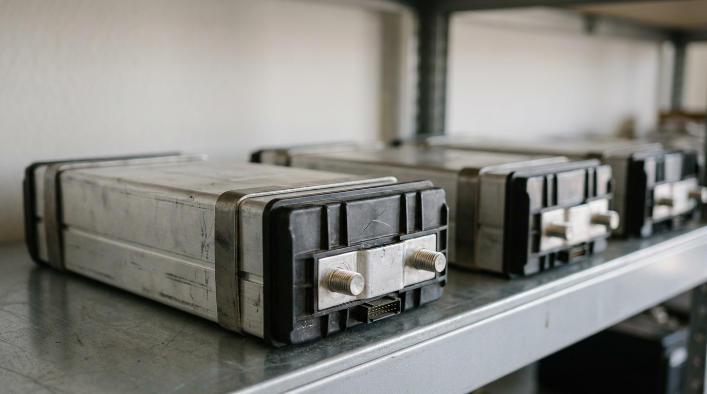 A Volkswagen ID.4 (8S) NMC battery module on a workshop bench